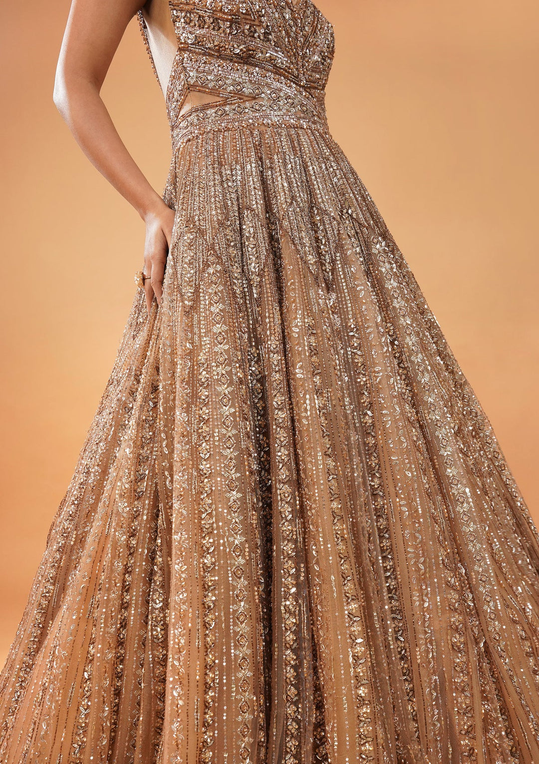 Gold Silver Stonework Net Gown-Koskii