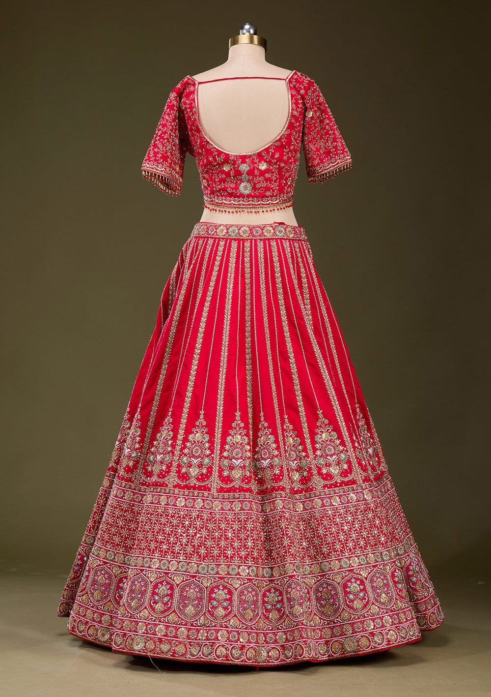 Red Zardosi Raw Silk Readymade Lehenga_Koskii