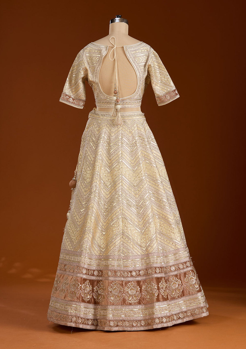 Beige Zariwork Net Readymade Lehenga-koskii