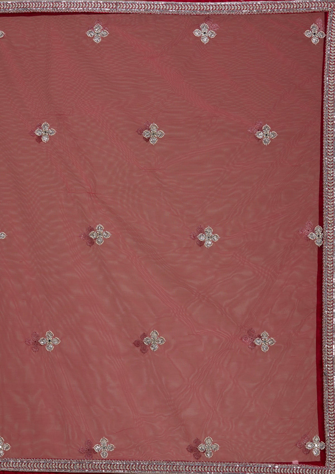 Red Silver Zariwork Raw Silk Readymade Lehenga-koskii
