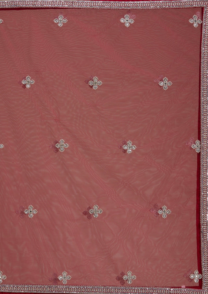 Red Silver Zariwork Raw Silk Readymade Lehenga-koskii