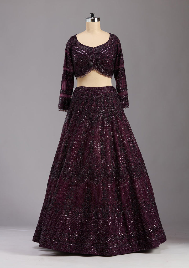 Wine Cutdana Net Readymade Lehenga-koskii