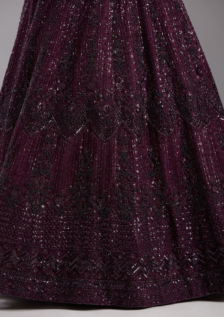 Wine Cutdana Net Readymade Lehenga-koskii