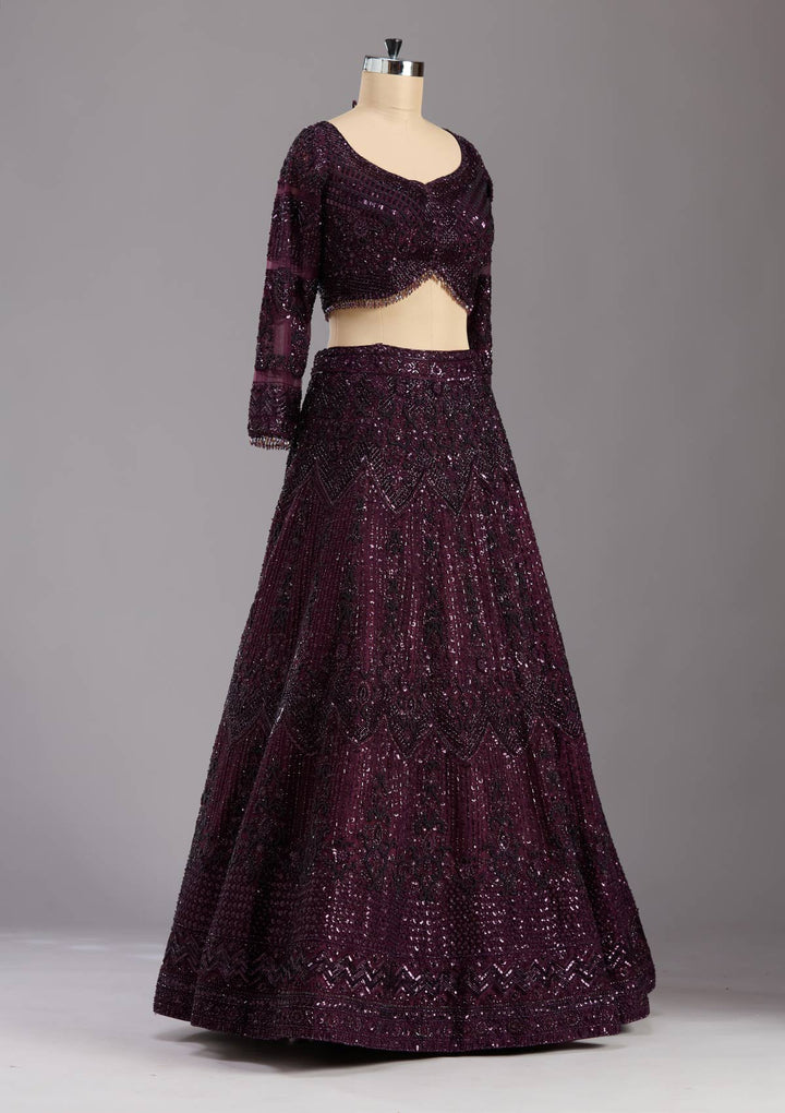Wine Cutdana Net Readymade Lehenga-koskii