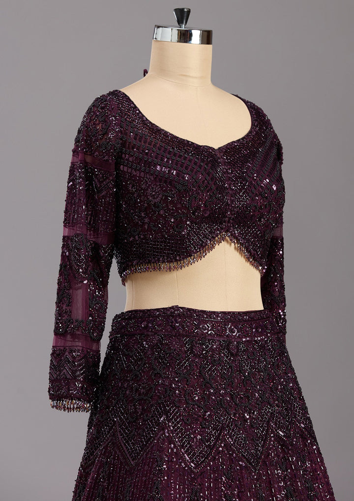 Wine Cutdana Net Readymade Lehenga-koskii