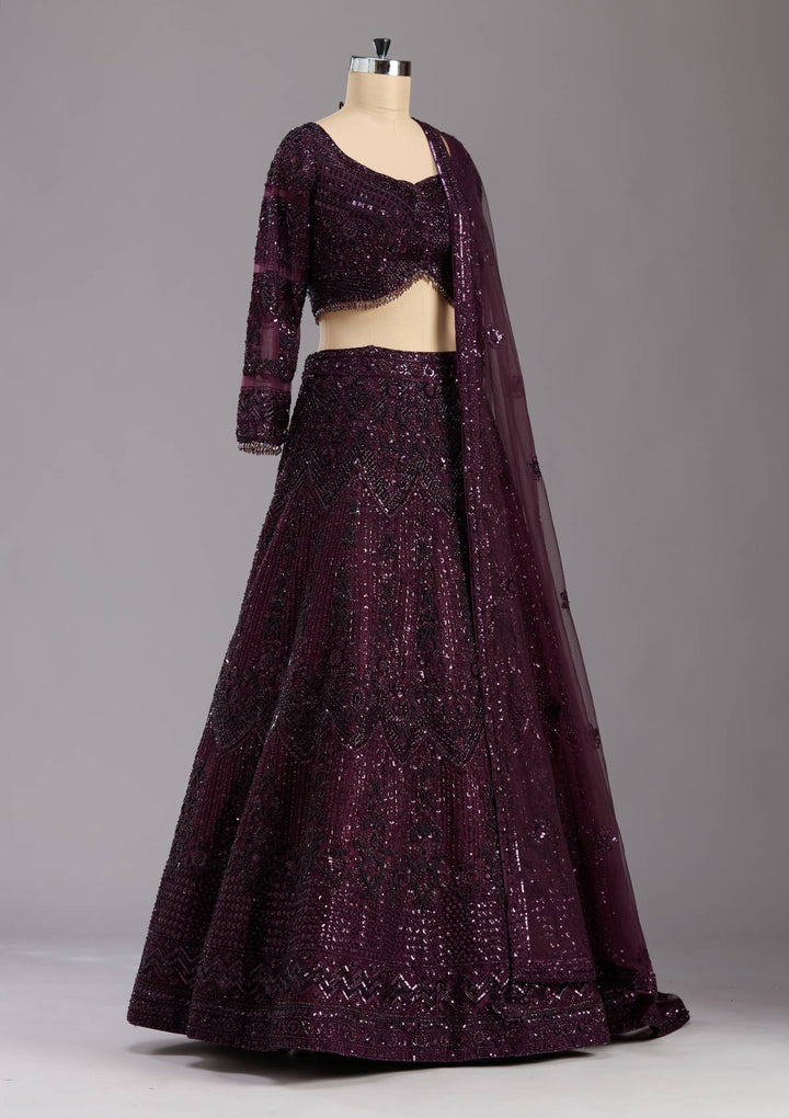 Wine Cutdana Net Readymade Lehenga-koskii