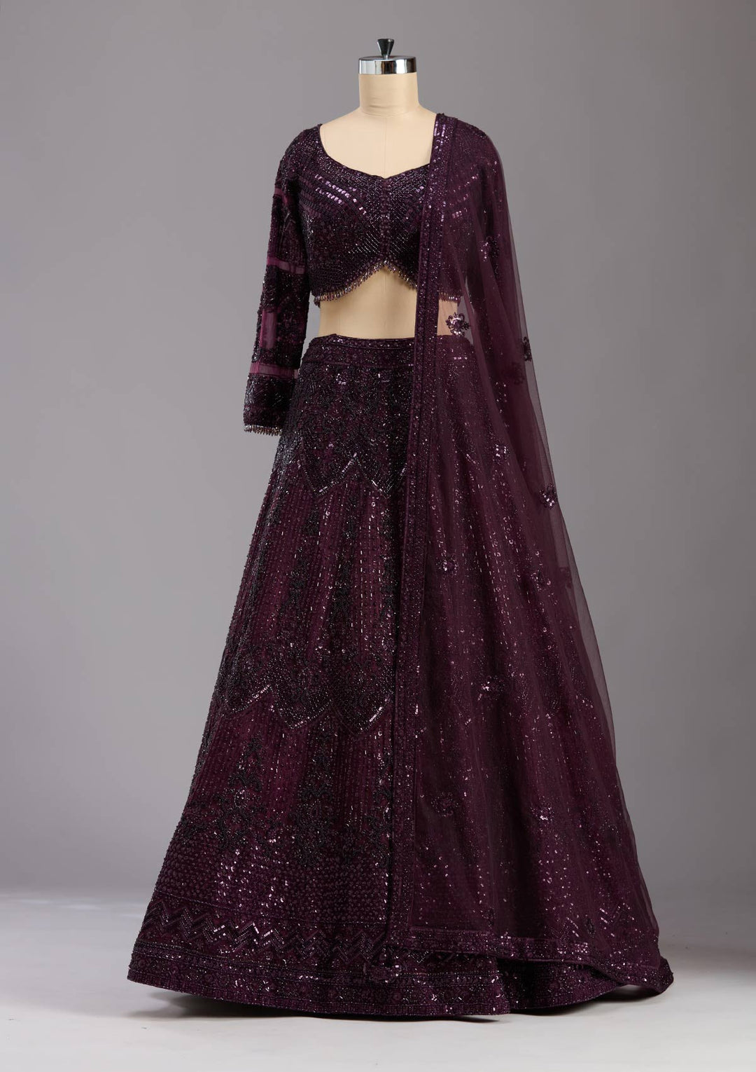 Wine Cutdana Net Readymade Lehenga-koskii