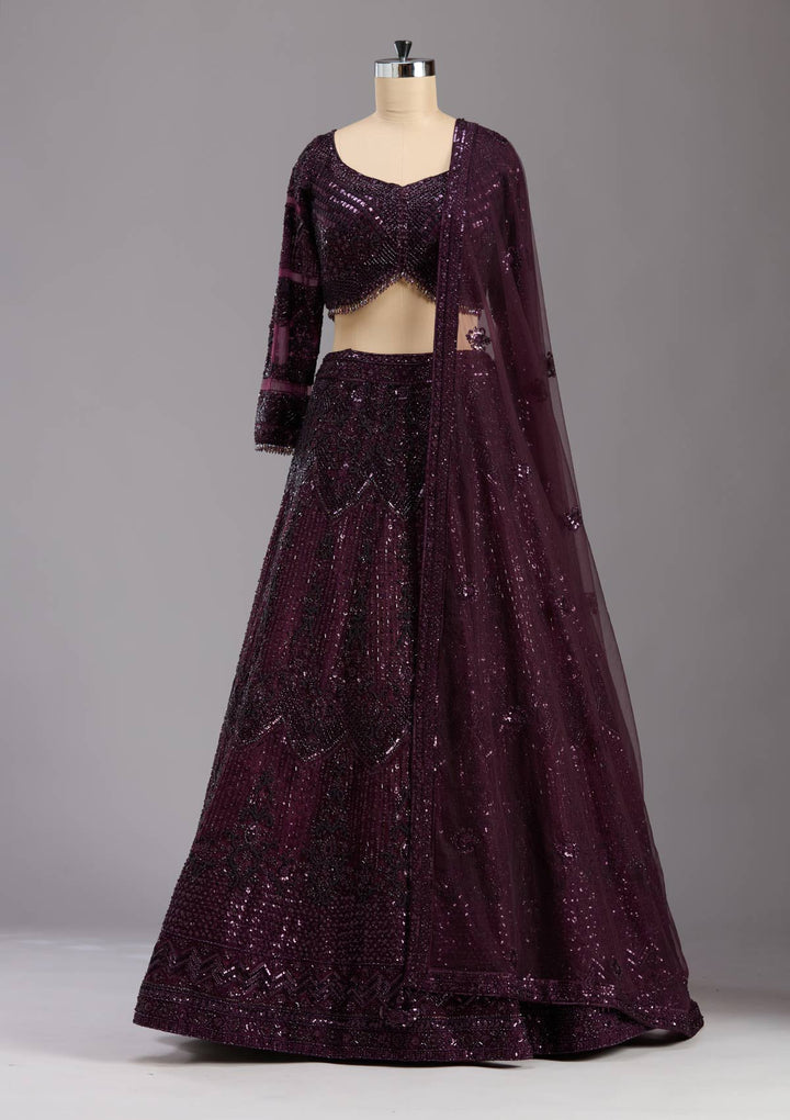 Wine Cutdana Net Readymade Lehenga-koskii
