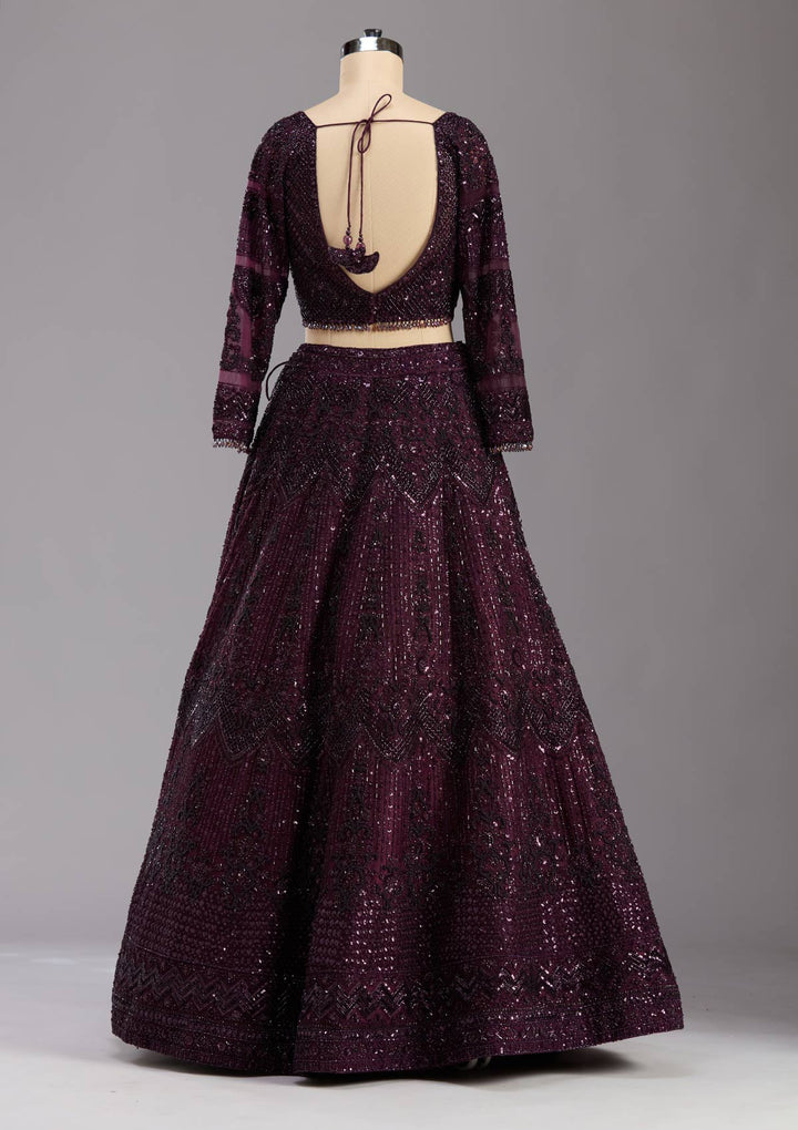 Wine Cutdana Net Readymade Lehenga-koskii