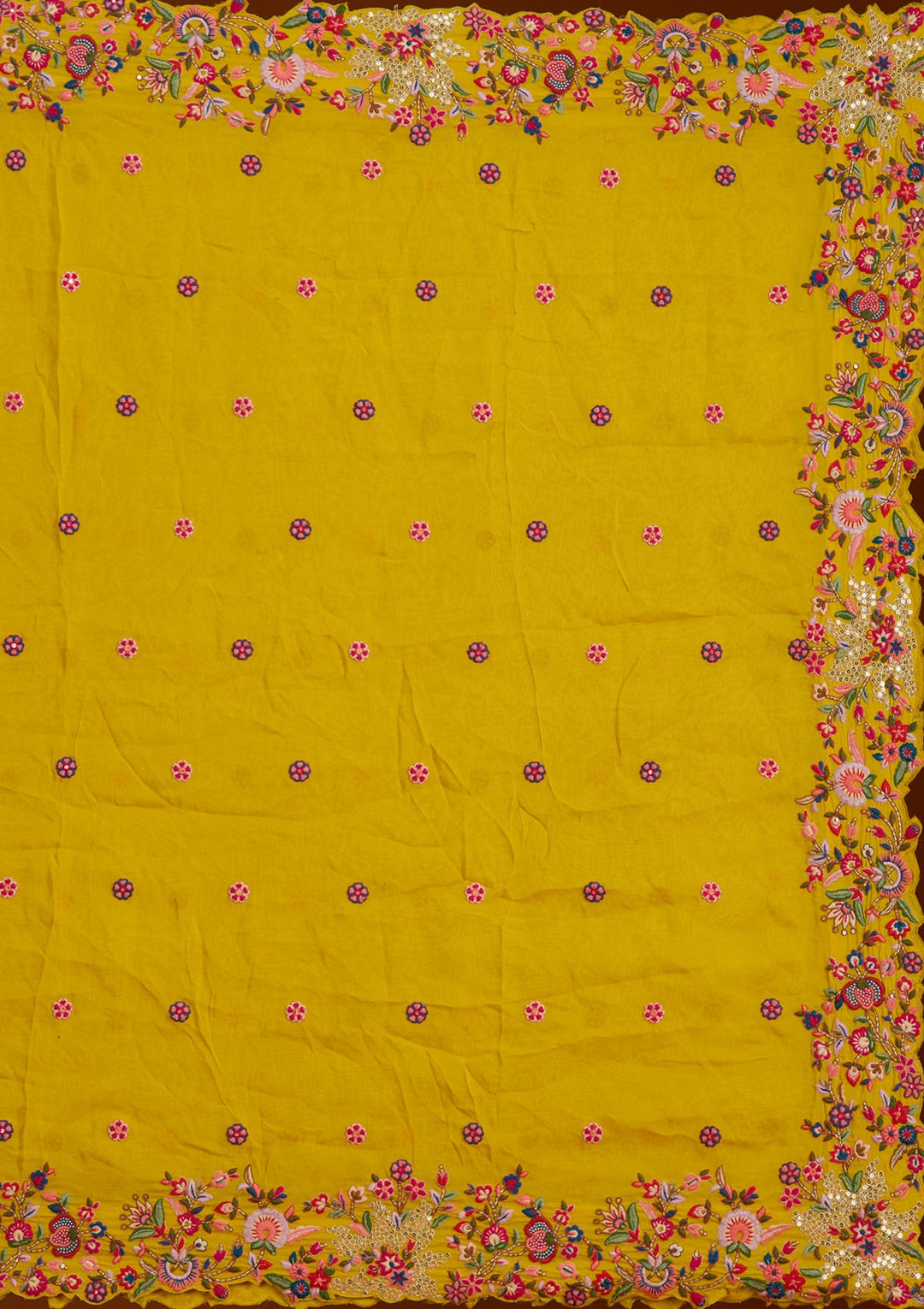 Mustard Sequins Raw Silk Readymade Lehenga-koskii
