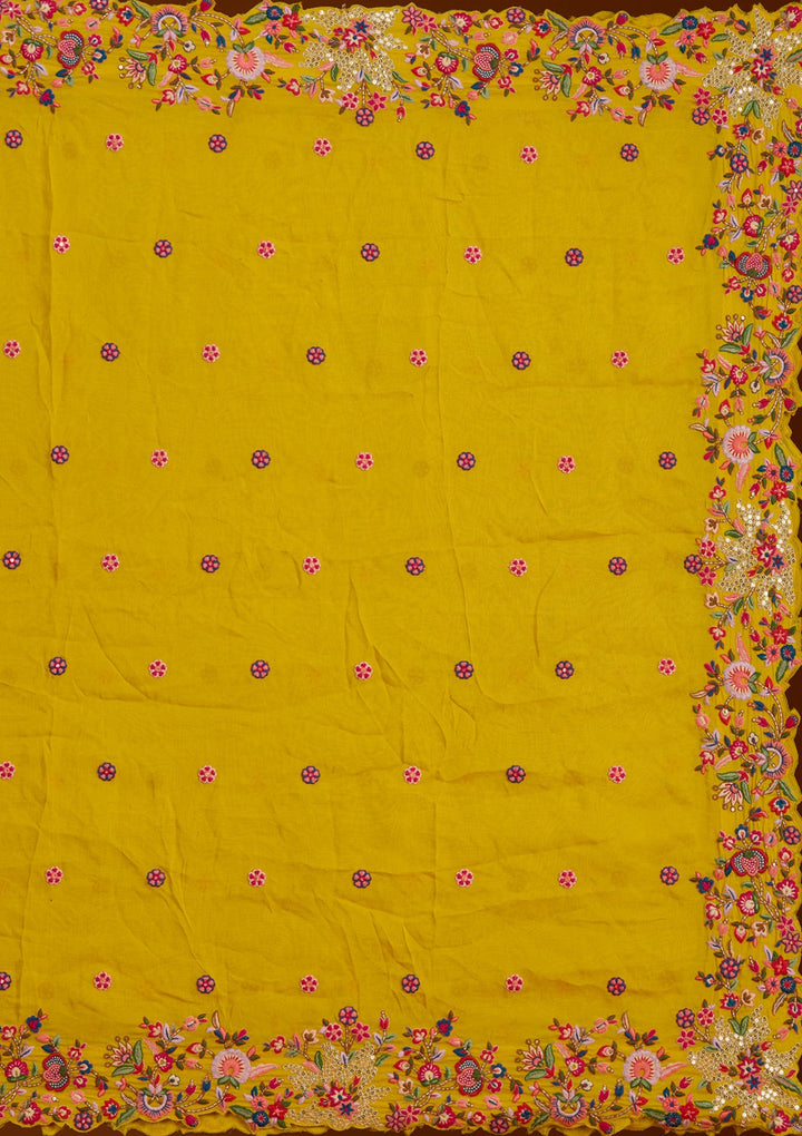 Mustard Sequins Raw Silk Readymade Lehenga-koskii