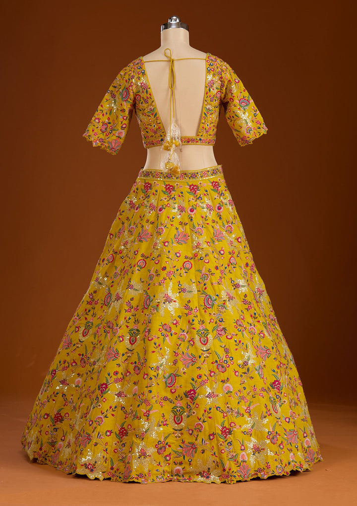 Mustard Sequins Raw Silk Readymade Lehenga-koskii