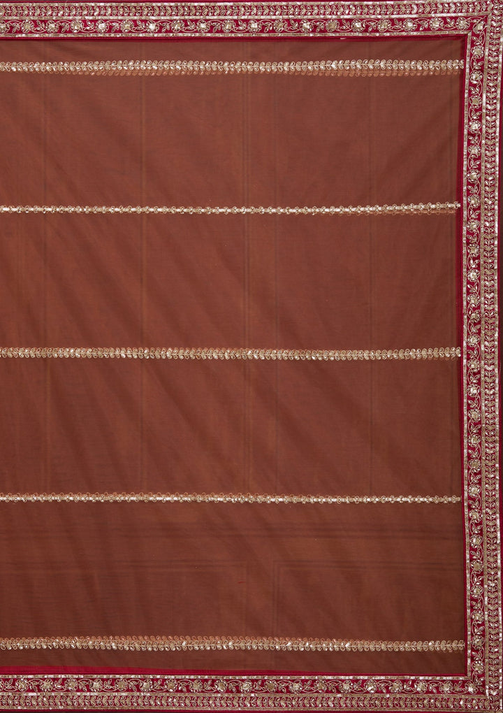 Rust Cording Net Readymade Lehenga-Koskii