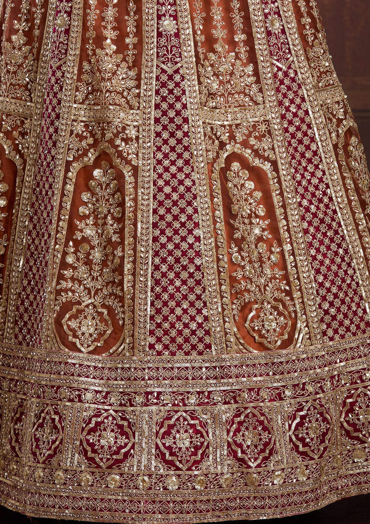 Rust Cording Net Readymade Lehenga-Koskii