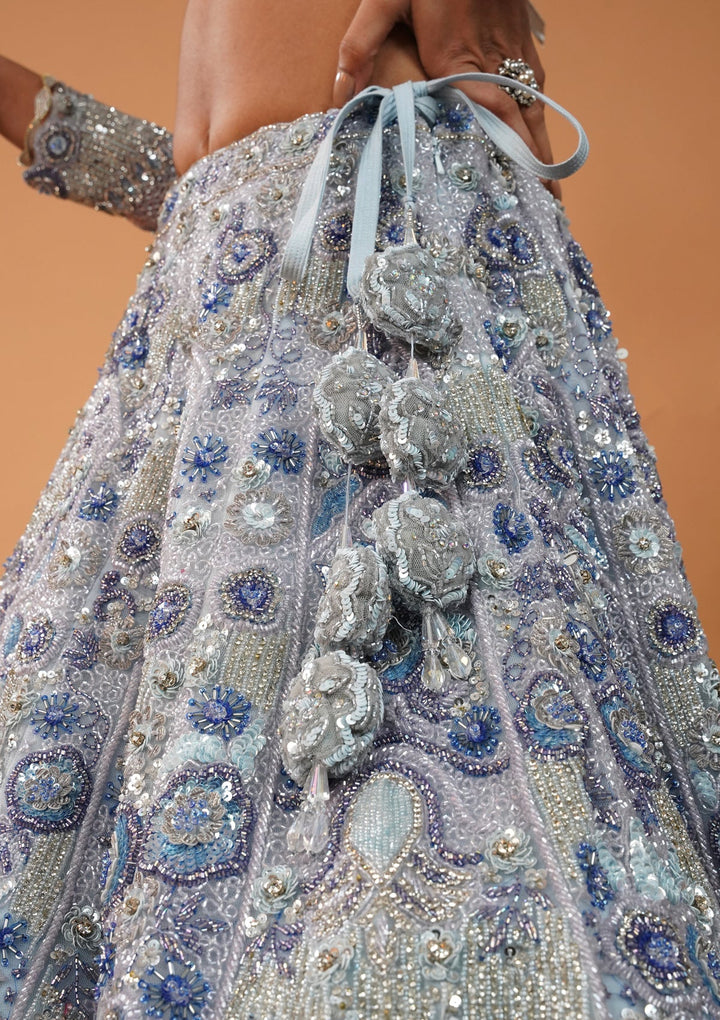 Sky Blue Cutdana Net Readymade Lehenga-Koskii