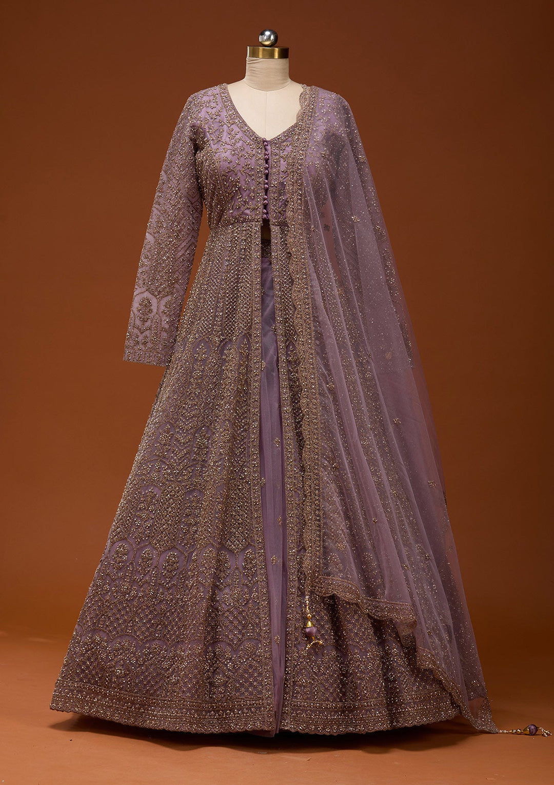 Lavender Zariwork Net Readymade Lehenga_Koskii