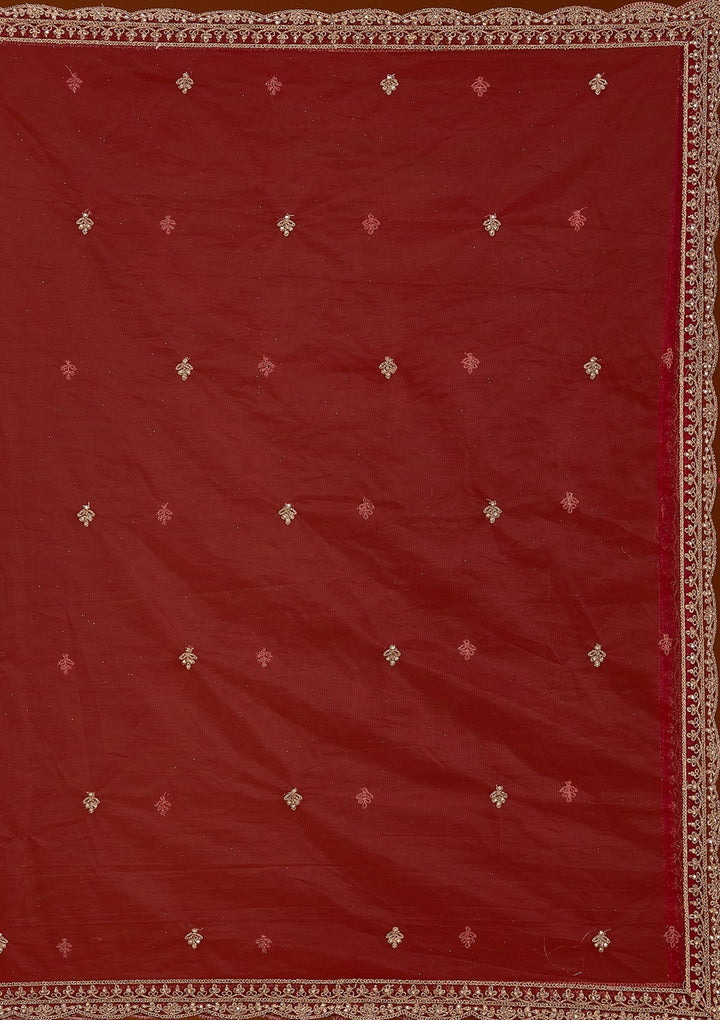 Maroon Zariwork Net Readymade Lehenga-koskii