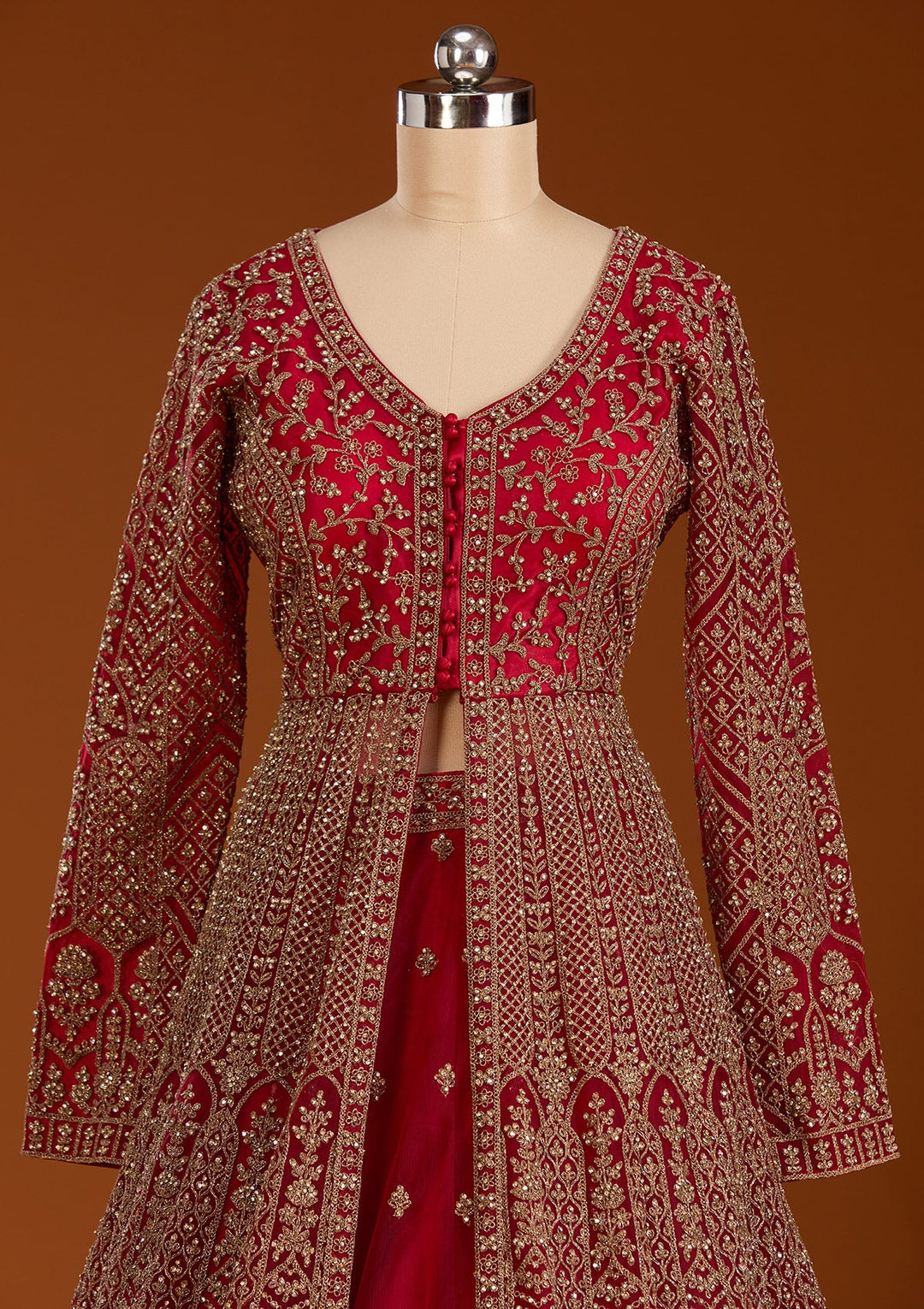 Maroon Zariwork Net Readymade Lehenga-koskii