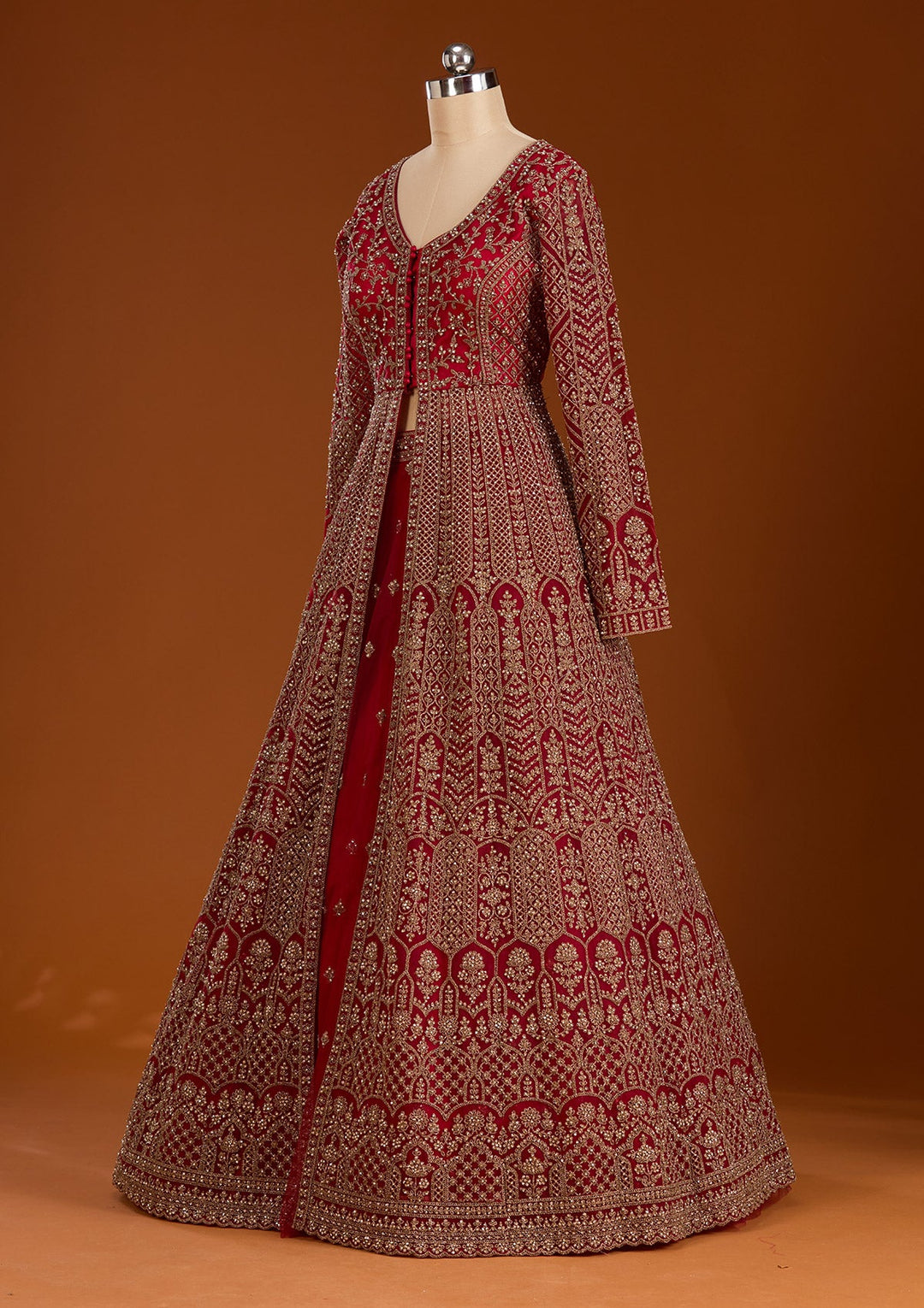 Maroon Zariwork Net Readymade Lehenga-koskii