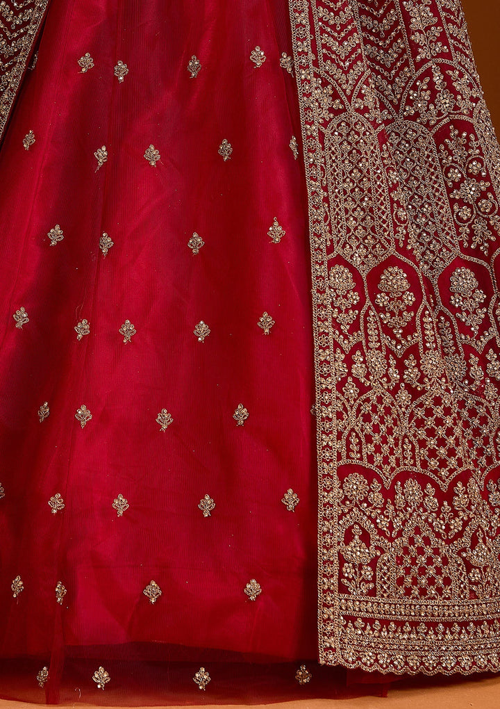 Maroon Zariwork Net Readymade Lehenga-koskii