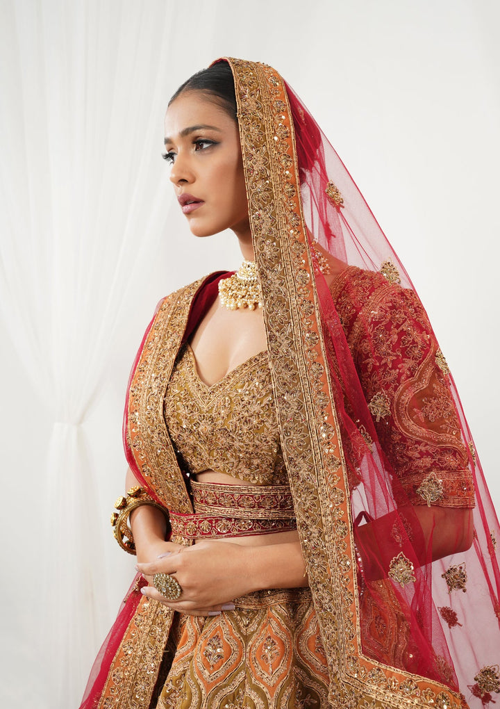 Maroon Zardosi Raw Silk Readymade Lehenga-Koskii