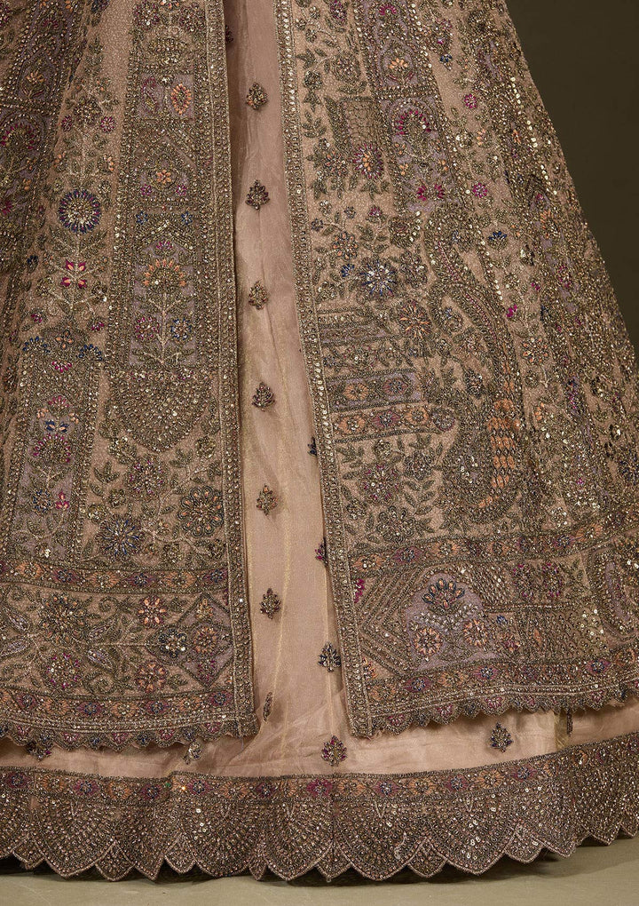 Beige Zariwork Net Readymade Lehenga-Koskii