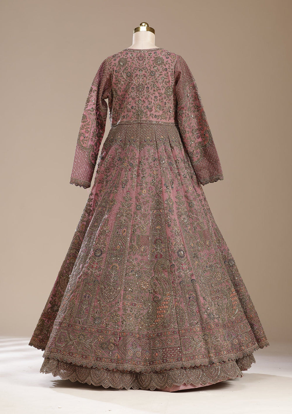 Onion Pink Zariwork (Antique) Net Readymade Lehenga-koskii