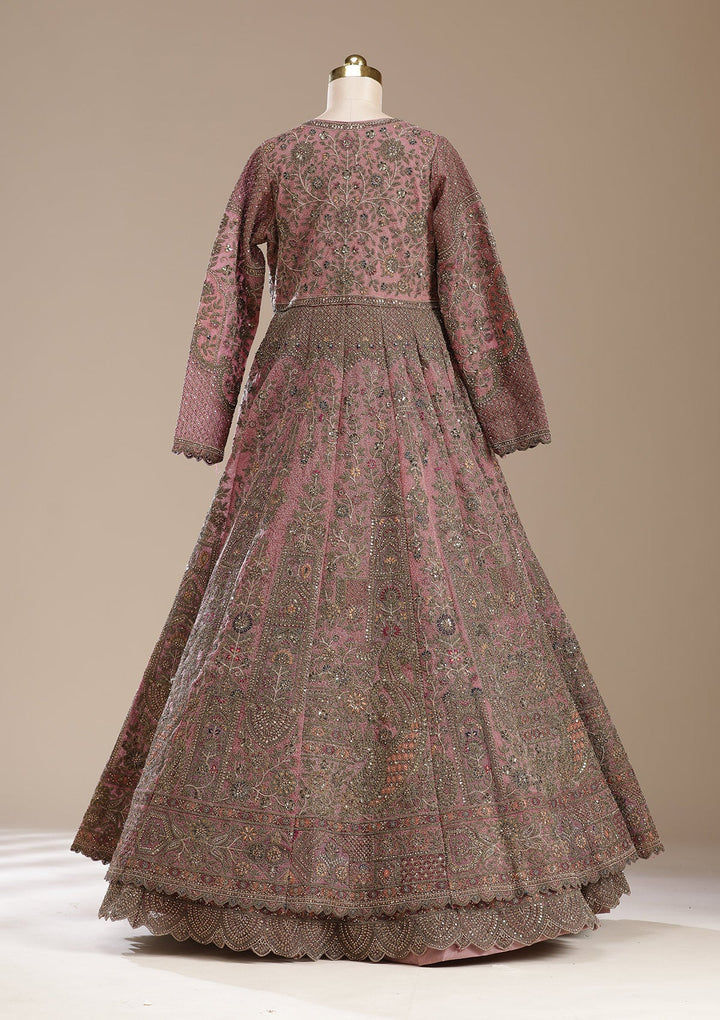 Onion Pink Zariwork (Antique) Net Readymade Lehenga-koskii