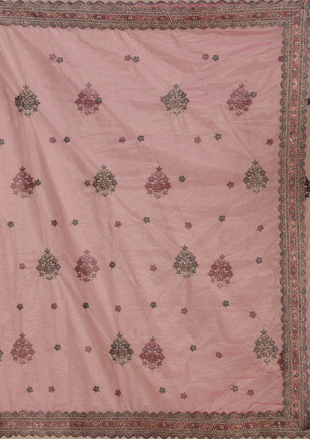 Onion Pink Zariwork (Antique) Net Readymade Lehenga-koskii