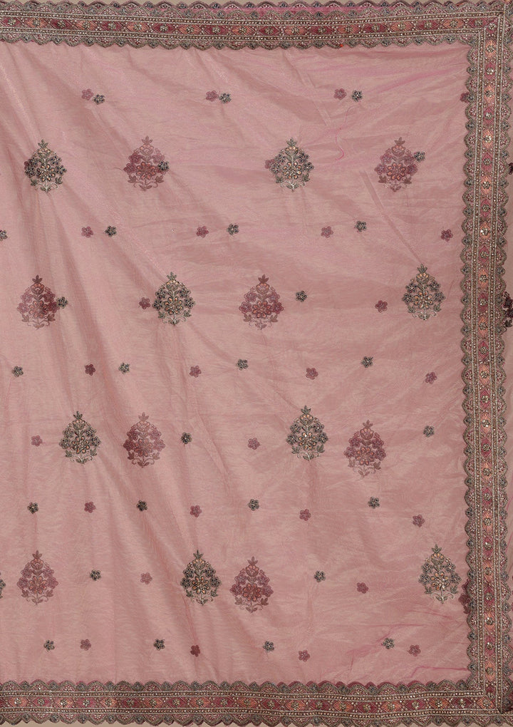 Onion Pink Zariwork (Antique) Net Readymade Lehenga-koskii