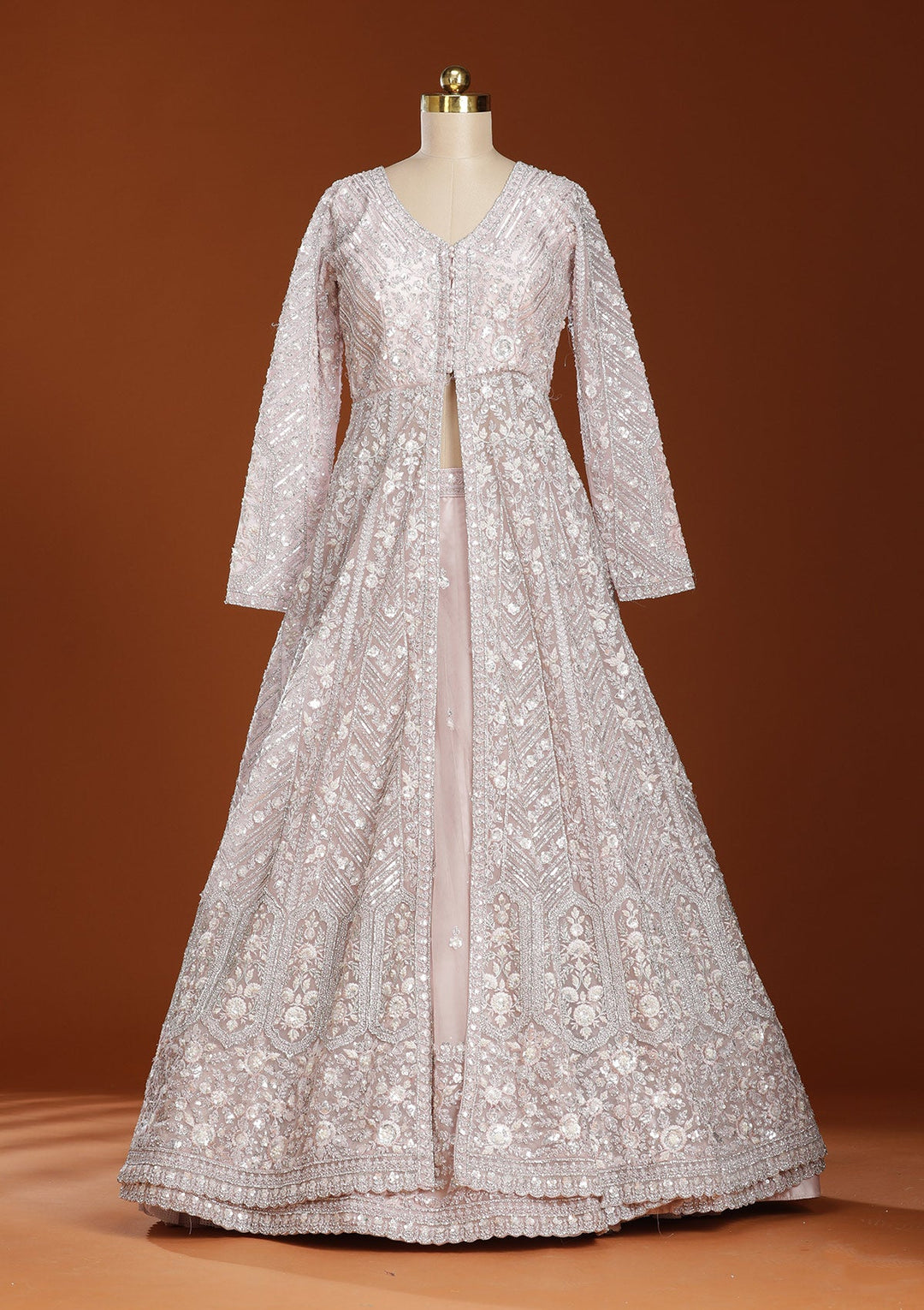 Baby Pink Zariwork (Silver) Net Readymade Lehenga-koskii