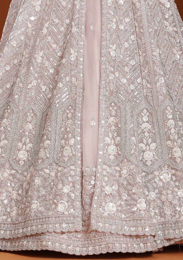 Baby Pink Zariwork (Silver) Net Readymade Lehenga-koskii