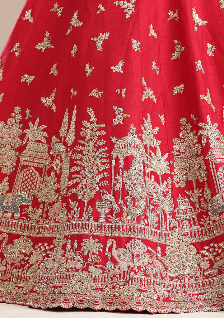 Red Zardozi (Gold) Raw Silk Readymade Lehenga-koskii