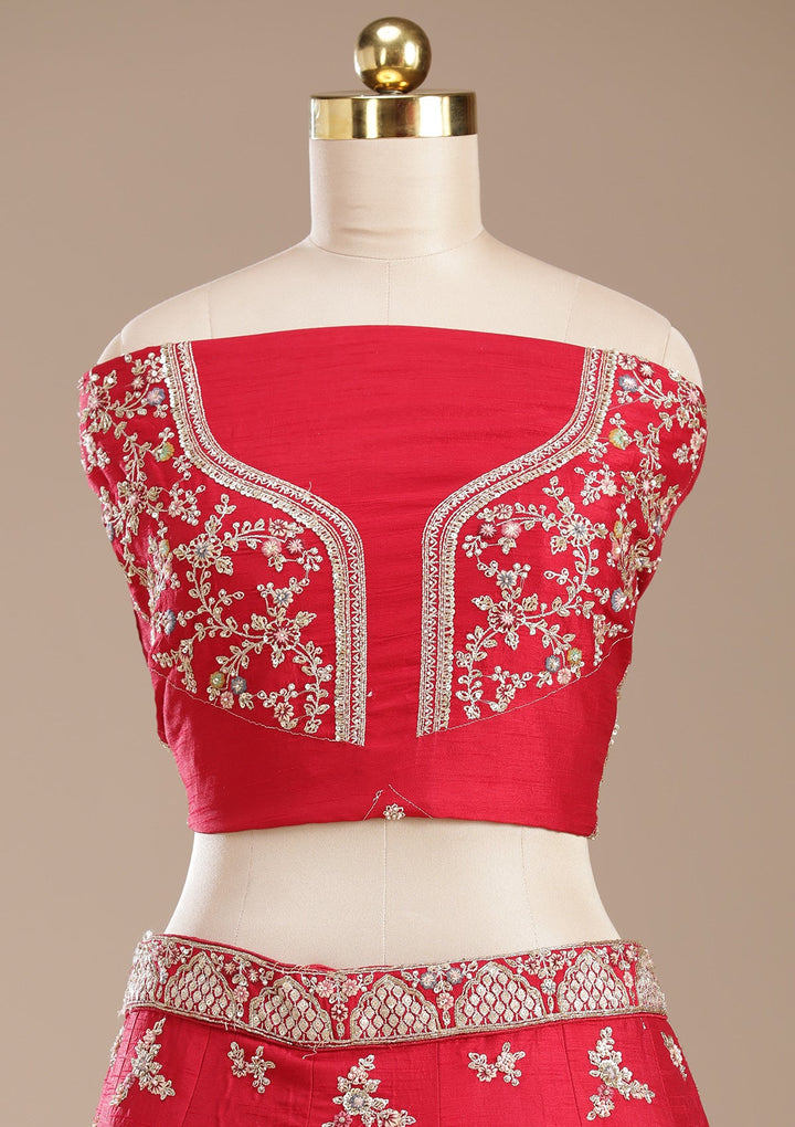 Red Zardozi (Gold) Raw Silk Readymade Lehenga-koskii