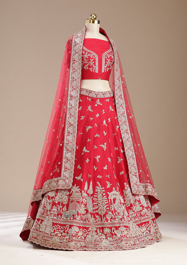 Red Zardozi (Gold) Raw Silk Readymade Lehenga-koskii