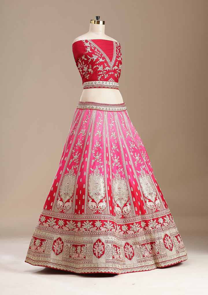 Rani Pink Zardozi (Gold) Raw Silk Readymade Lehenga-koskii