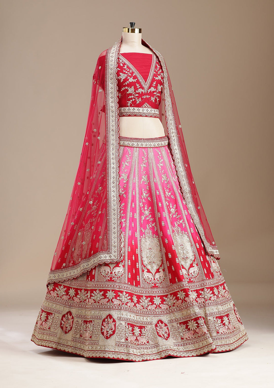 Rani Pink Zardozi (Gold) Raw Silk Readymade Lehenga-koskii