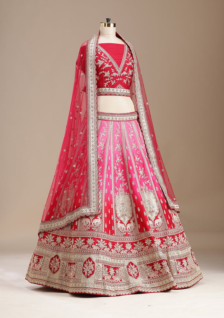 Rani Pink Zardozi (Gold) Raw Silk Readymade Lehenga-koskii