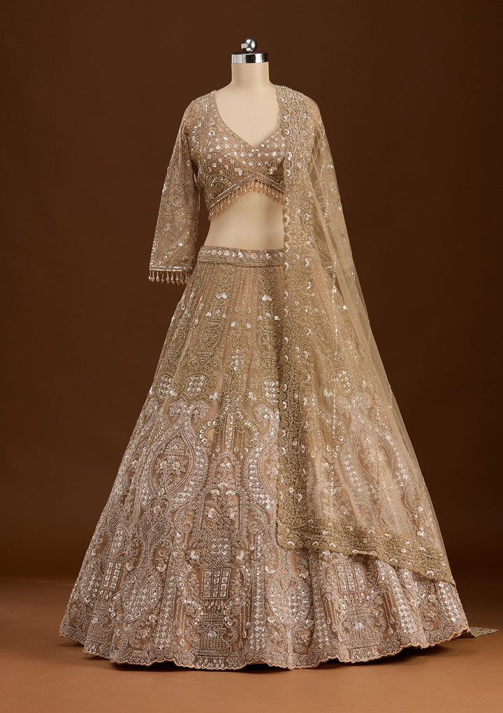 Gold Stonework (Gold) Net Readymade Lehenga-koskii