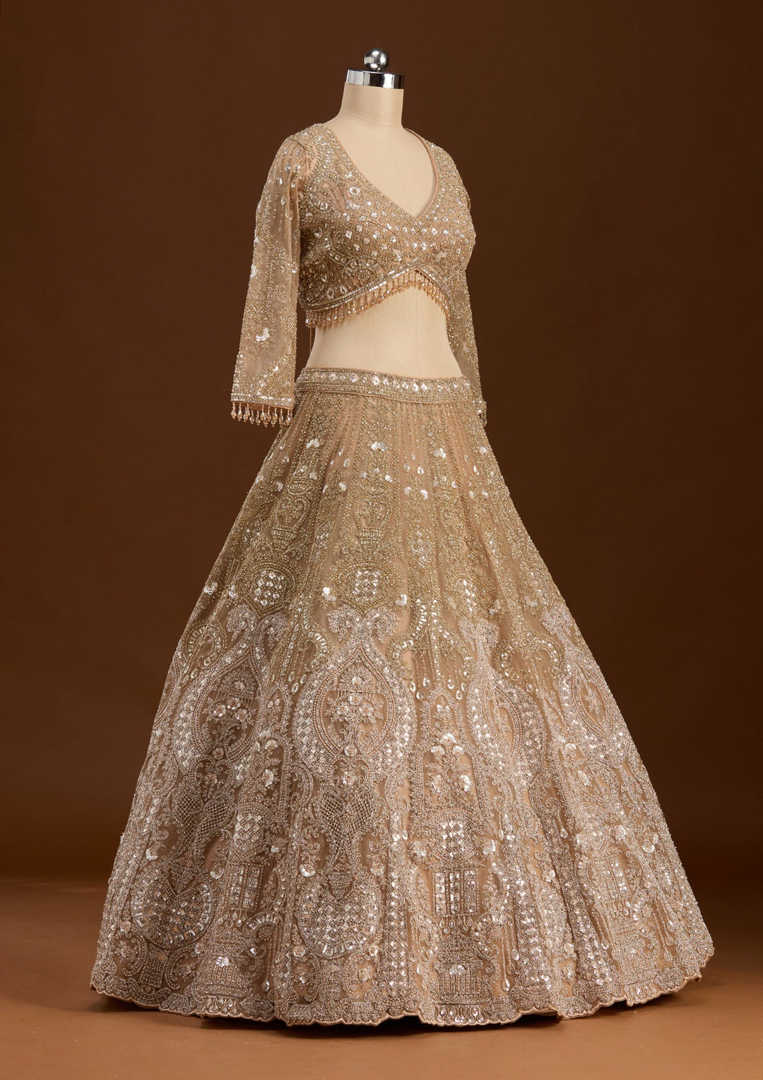 Gold Stonework (Gold) Net Readymade Lehenga-koskii