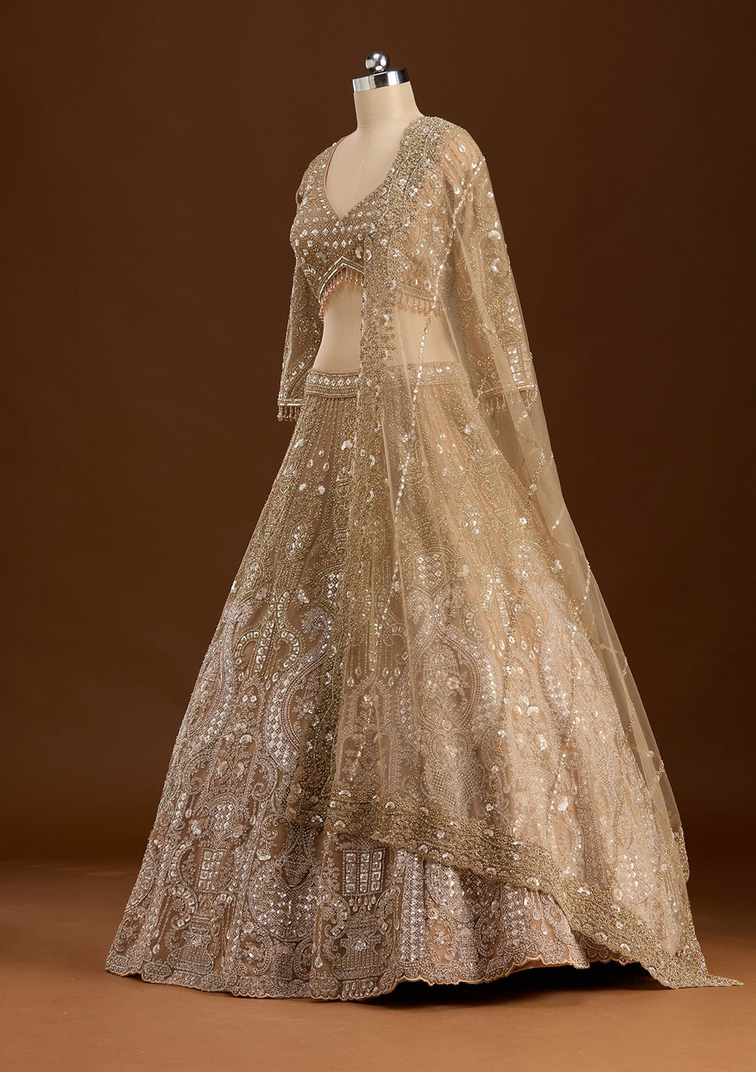 Gold Stonework (Gold) Net Readymade Lehenga-koskii