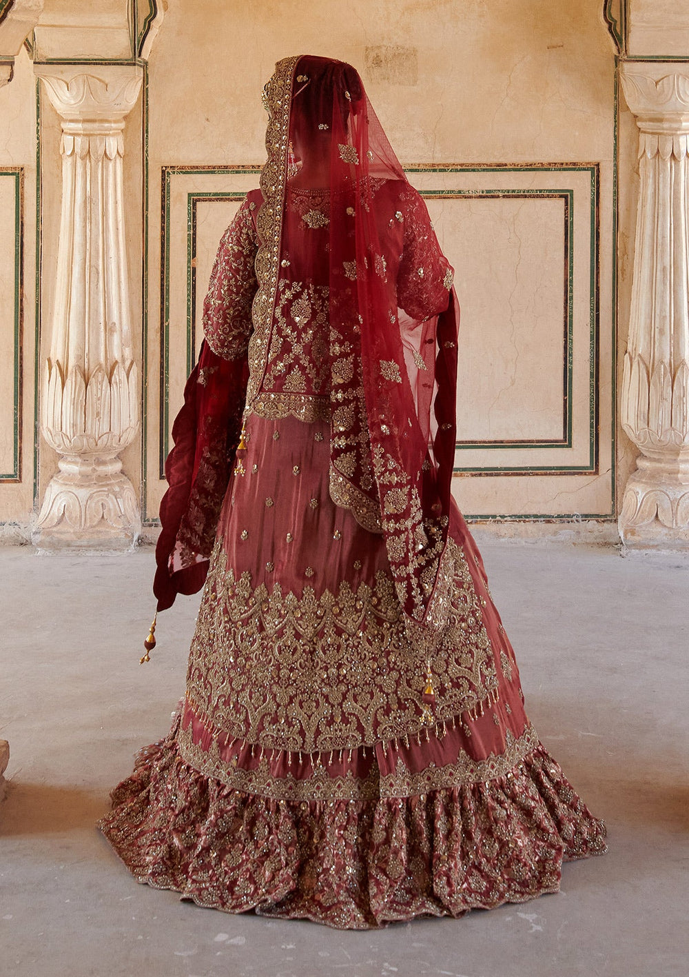 Maroon Stonework (Gold) Tissue Readymade Lehenga-koskii