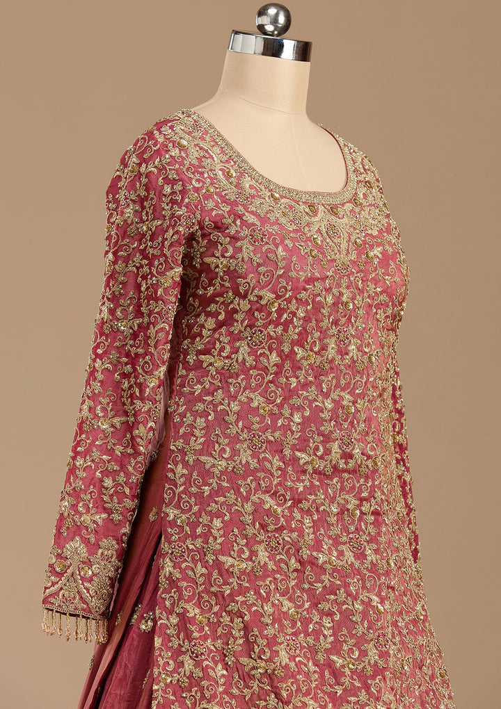 Maroon Stonework (Gold) Tissue Readymade Lehenga-koskii