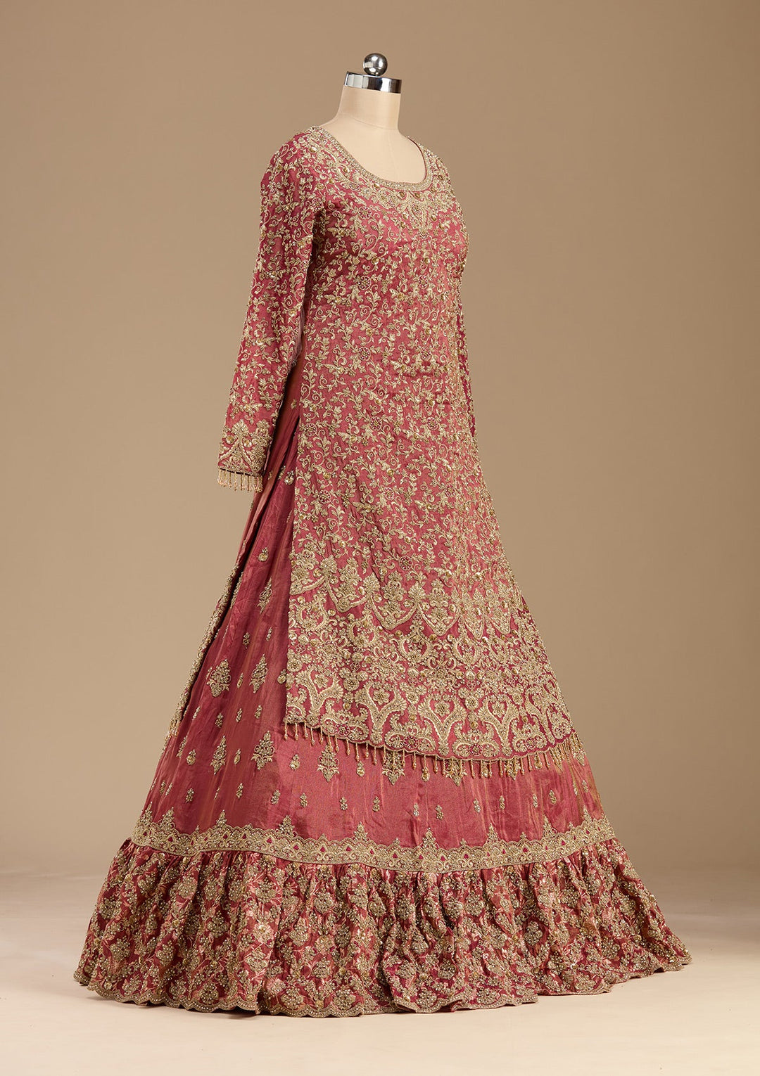 Maroon Stonework (Gold) Tissue Readymade Lehenga-koskii