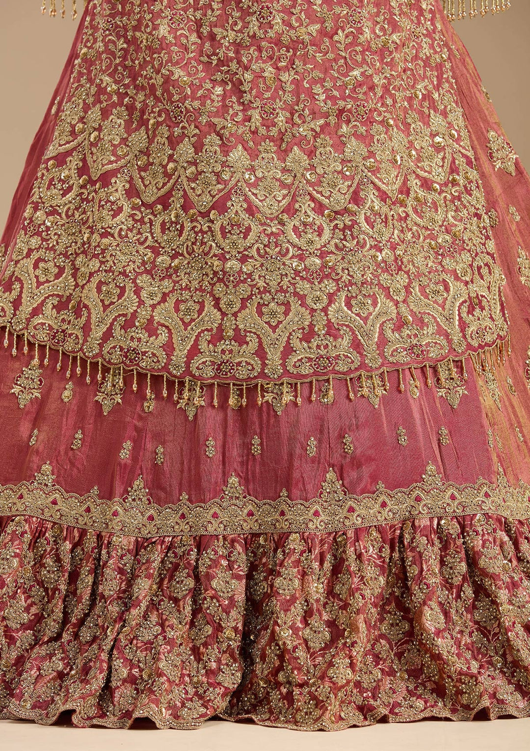 Maroon Stonework (Gold) Tissue Readymade Lehenga-koskii