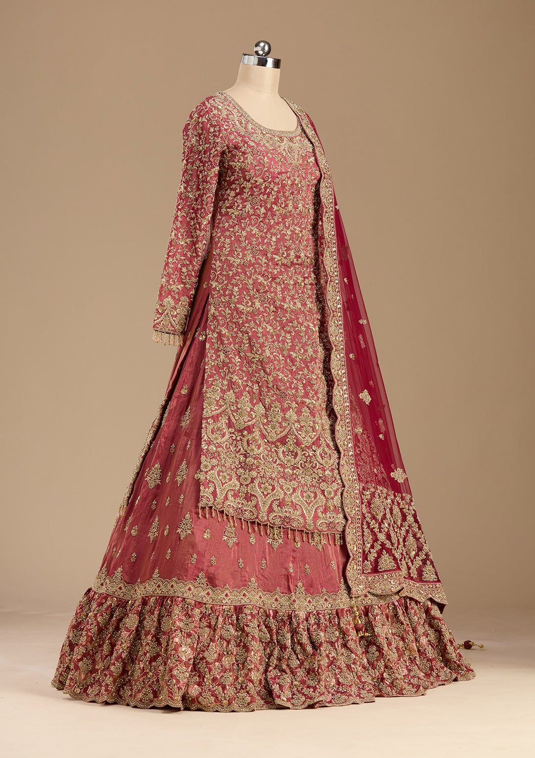 Maroon Stonework (Gold) Tissue Readymade Lehenga-koskii