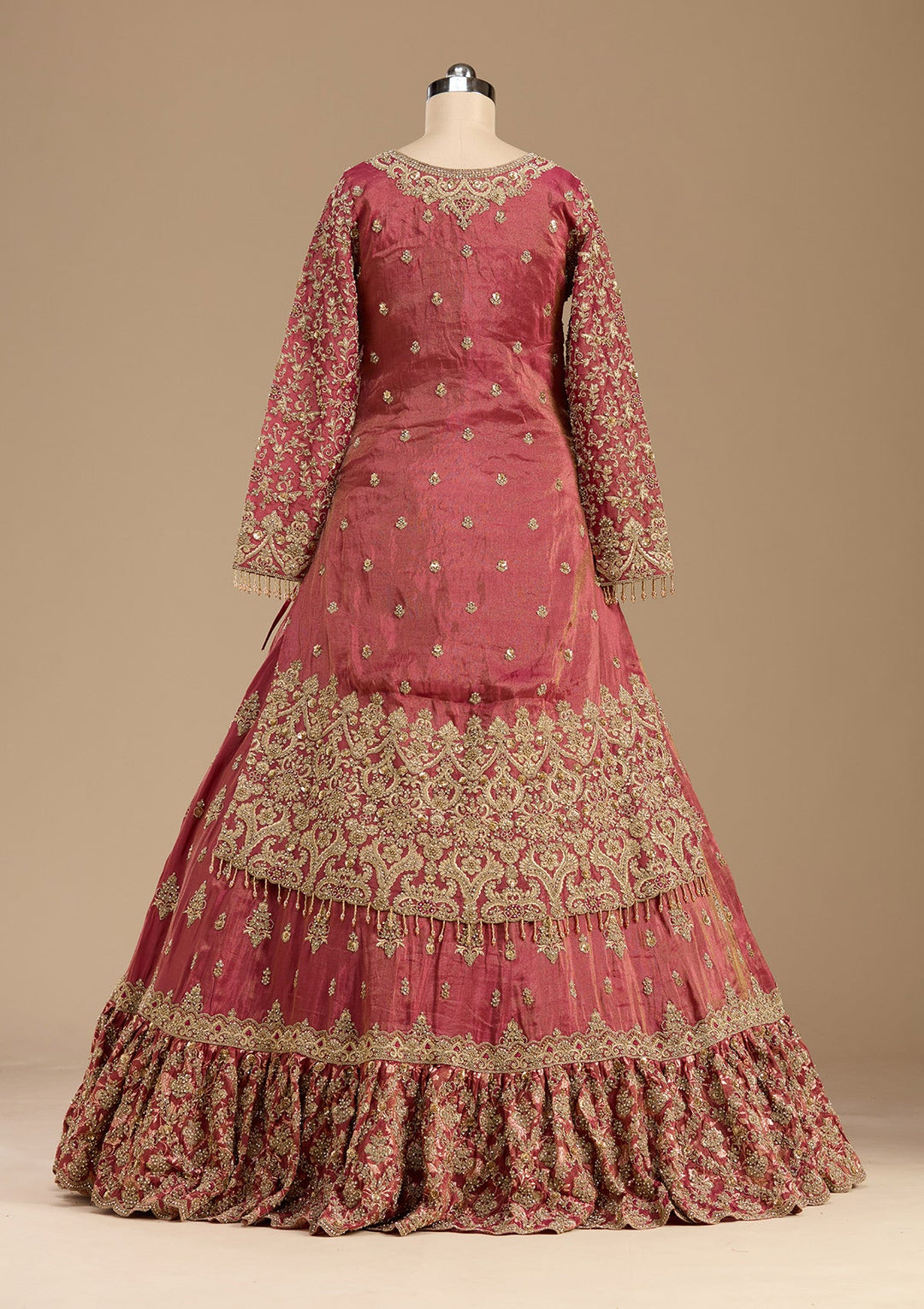 Maroon Stonework (Gold) Tissue Readymade Lehenga-koskii