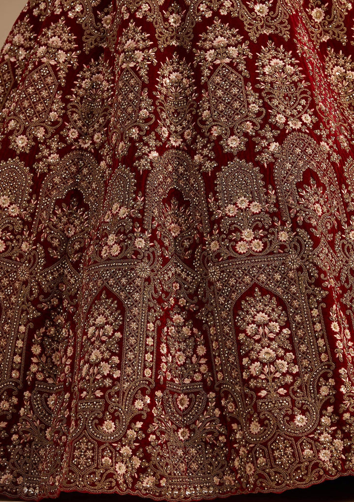 Maroon Cording Velvet Readymade Lehenga-koskii