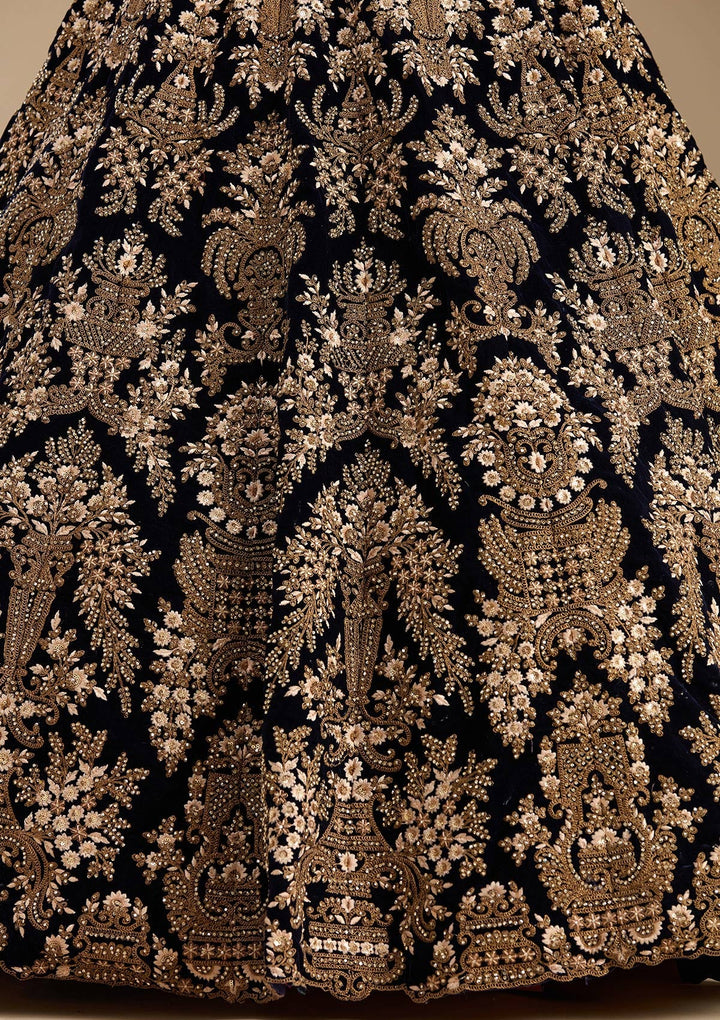 Blue Cording Velvet Readymade Lehenga-koskii
