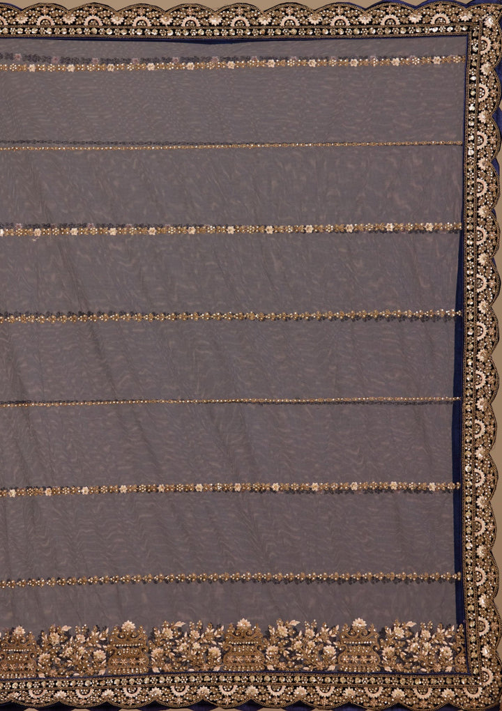Blue Cording Velvet Readymade Lehenga-koskii